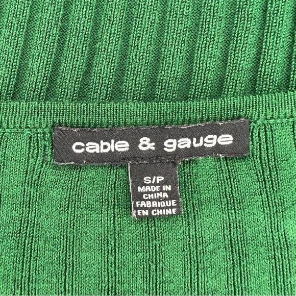 SMALL CABLE AND GAUGE GREEN BLUE STRIPED COLORBLOCK KNIT SWEATER BELL SLEEVE - Picture 8 of 9